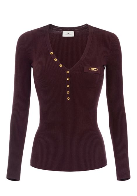 Maglia ELISABETTA FRANCHI donna MK12B56 Bordeaux lavorazione a costine slim fit msniche lunghe scollo a v ELISABETTA FRANCHI | Maglie | MK12B56EA4